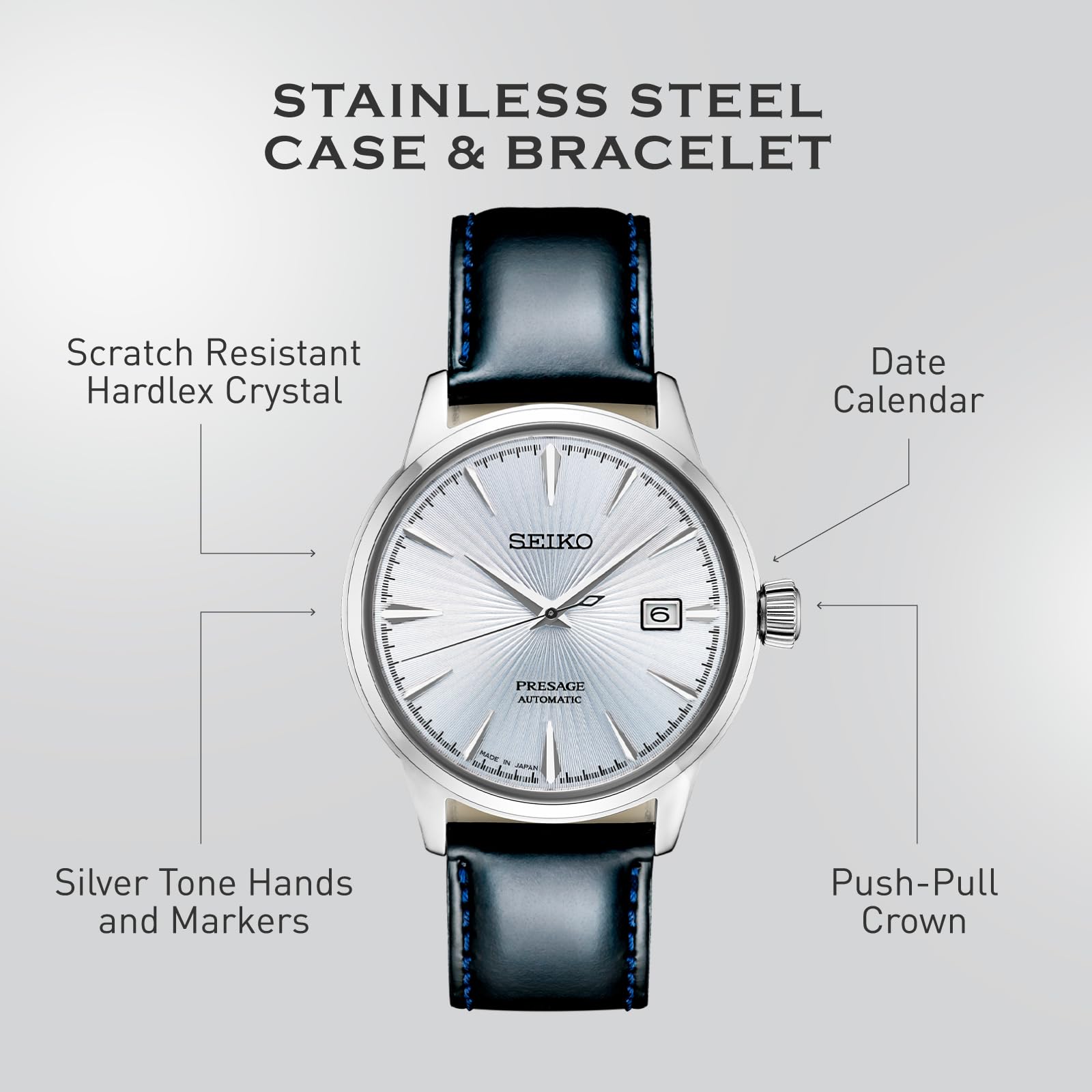 SEIKO Automatic Watch for Men - Presage Cocktail Time - Patterned with Golden Numerals and Date Calendar, 50m Water-Resistant