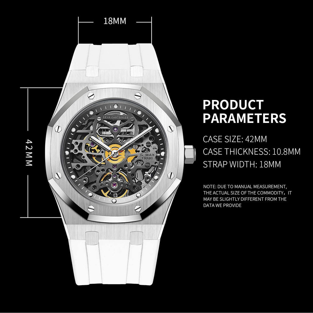 Redhai Automatic Mechanical Watch Skeleton Stainless 50M Waterproof Anti Shock Casual Diver Men Wrist Watch Sterling Watches Chronograph Analog Business Casual Fashion Adjustable Silicone Band