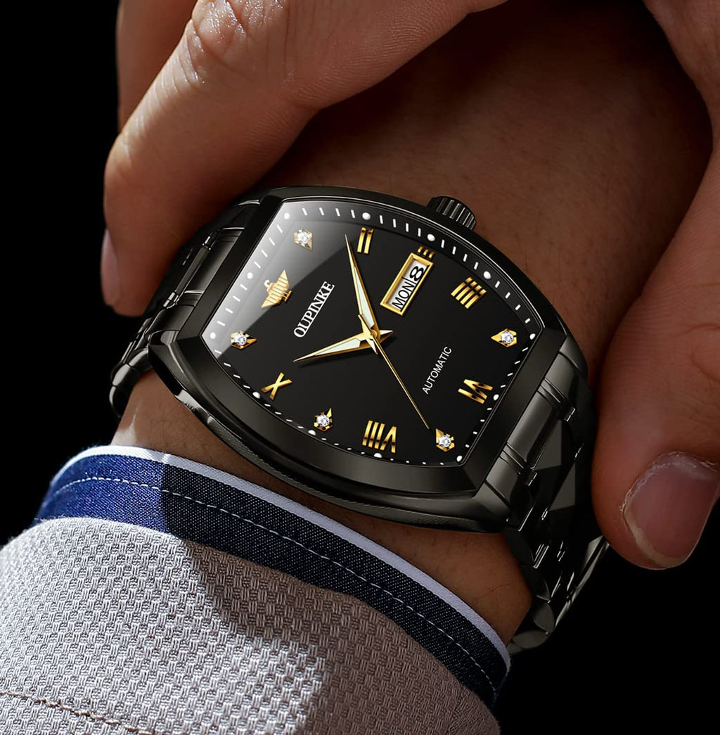 OUPINKE Mens Automatic Watch Diamond Skeleton Mechanical Self Winding Luxury Dress Wrist Watch Sapphire Crystal Tungsten