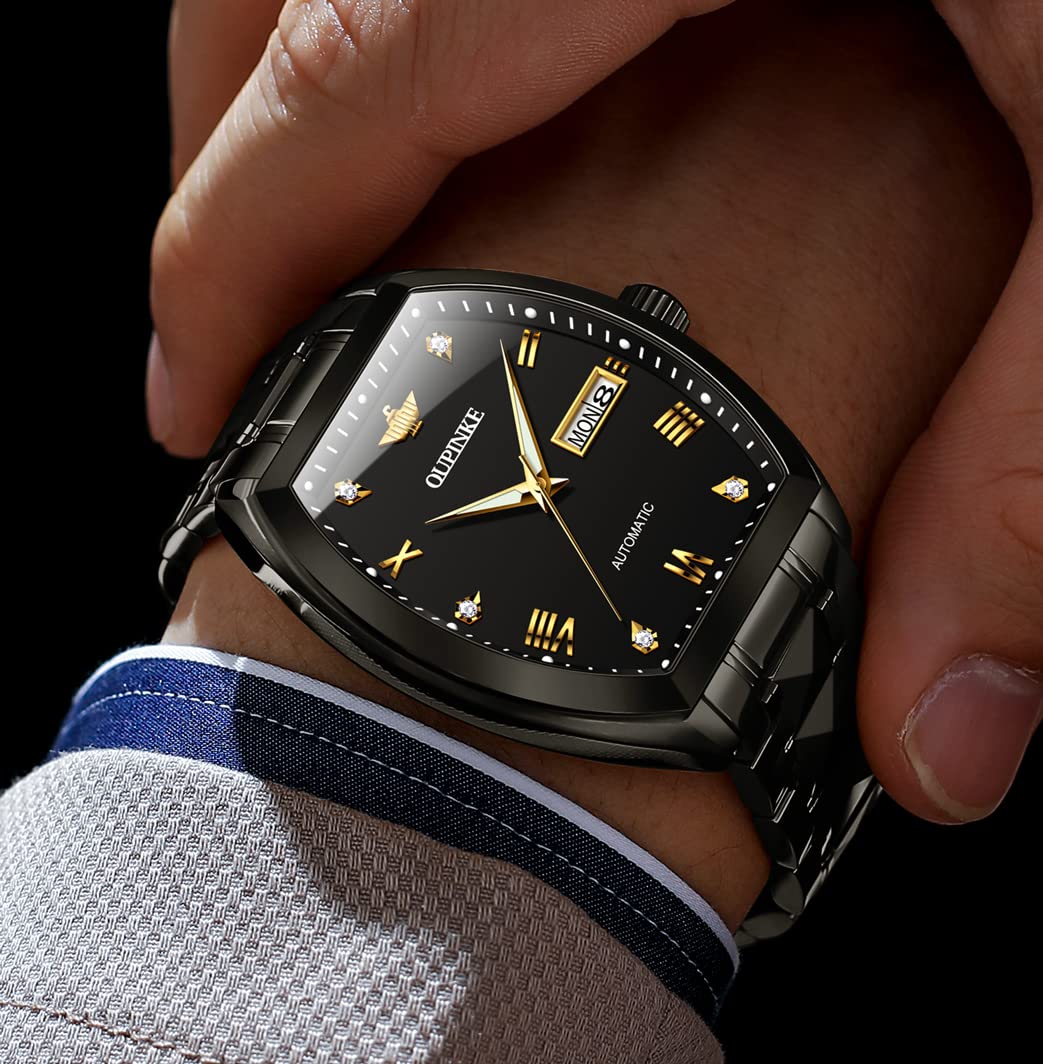 OUPINKE Mens Automatic Watch Diamond Skeleton Mechanical Self Winding Luxury Dress Wrist Watch Sapphire Crystal Tungsten