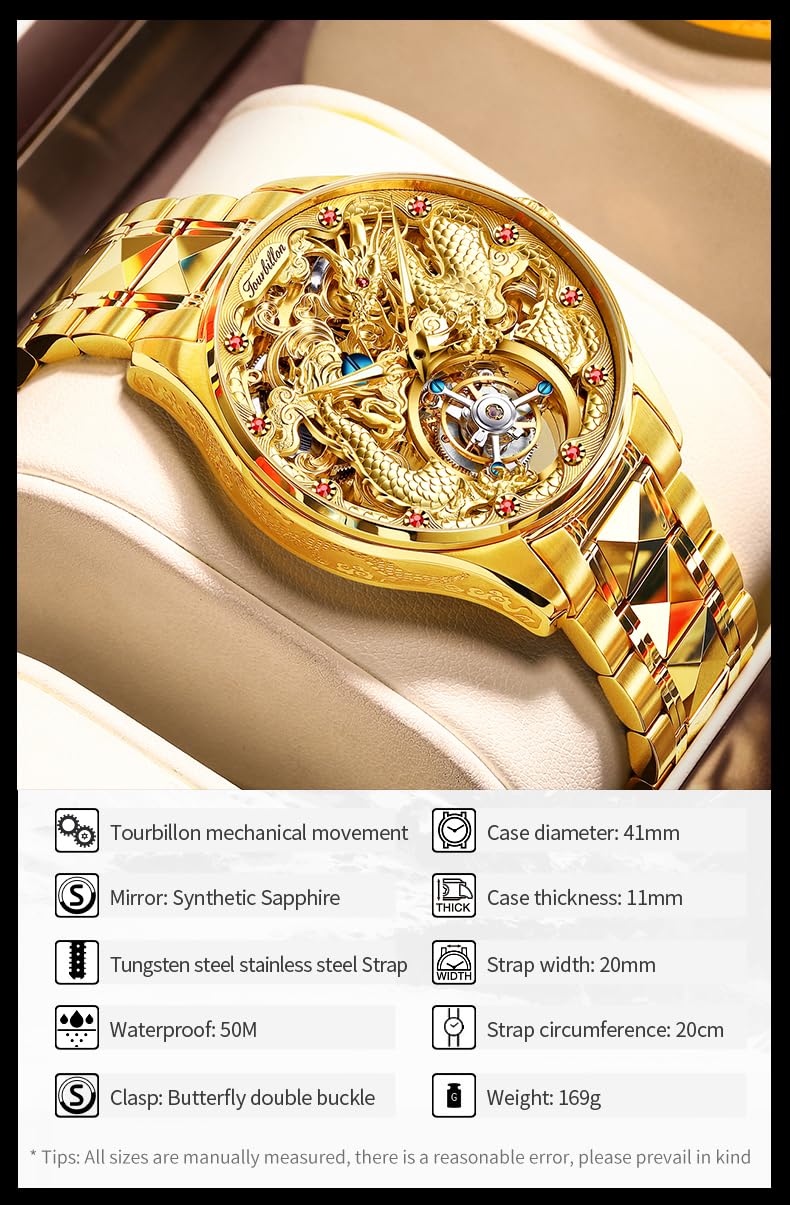 OUPINKE Mens Automatic Watches Gold Diamond Luxury Dress Self Winding Mechanical Sapphire Crystal Luminous Waterproof Mens Wrist Watch