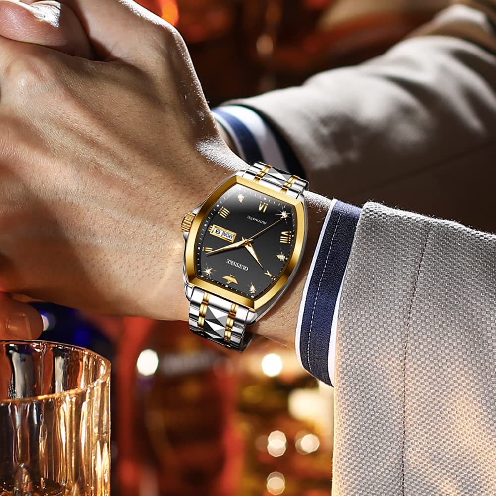 OUPINKE Mens Automatic Watch Diamond Skeleton Mechanical Self Winding Luxury Dress Wrist Watch Sapphire Crystal Tungsten