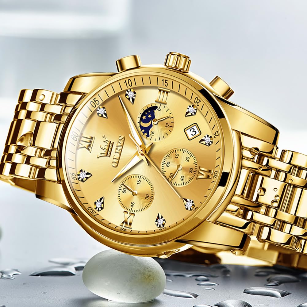 OLEVS Watch for Men Diamond Business Dress Analog Quartz Stainless Steel Waterproof Luminous Date Two Tone Luxury Casual Wrist Watch
