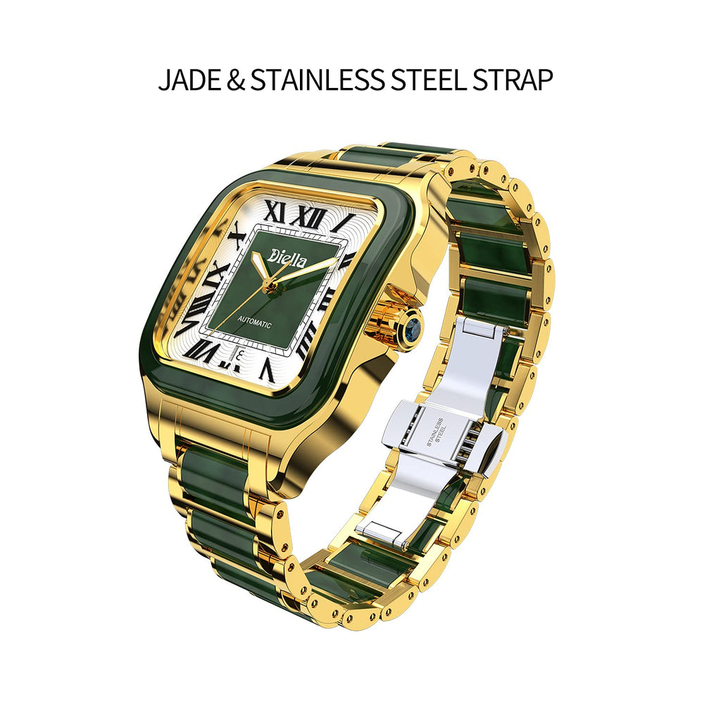 Diella Watches for Men, Mens Watches Waterproof Date Luminous, Dial is Inlaid with Emerald Jade, Crown with Sapphire Automatic Watches for Men Highend Luxurious Gift