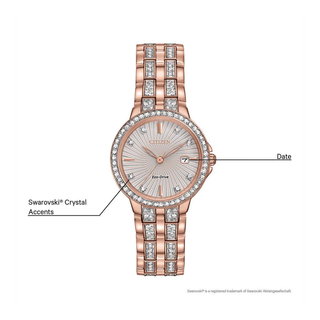 Citizen Ladies' Silhouette Crystal Eco-Drive Watch, 3-Hand Date, Stainless Steel
