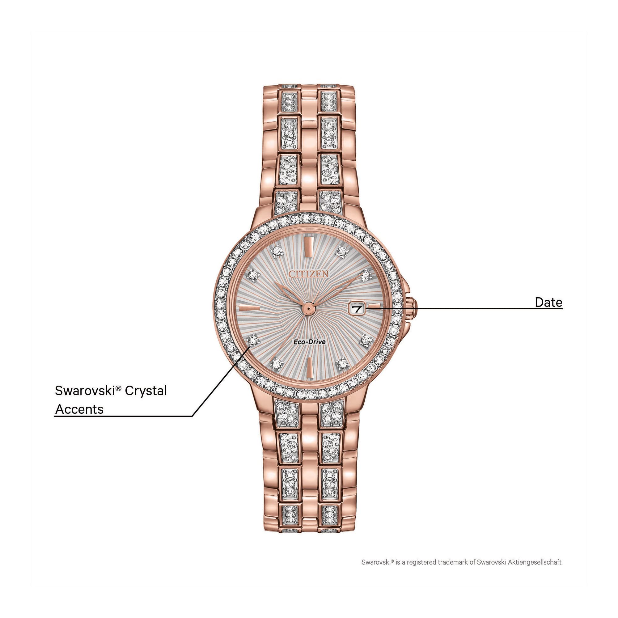 Citizen Ladies' Silhouette Crystal Eco-Drive Watch, 3-Hand Date, Stainless Steel