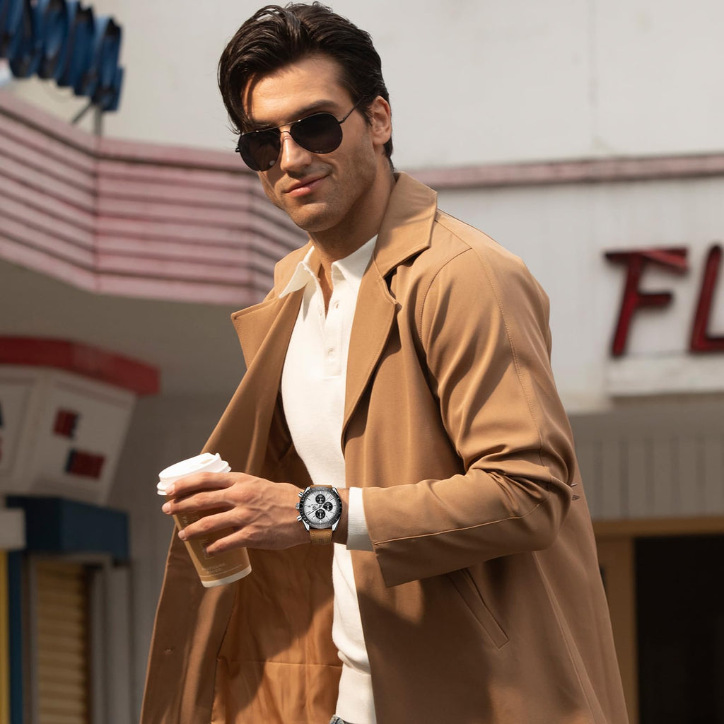 BENYAR Mens Watches Quartz Movement Chronograph Leather Strap Fashion Business Sport Design 30M Waterproof Scratch Resistant Elegant Gifts for Men