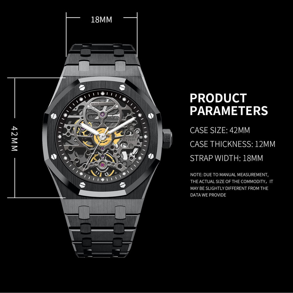 Redhai Automatic Mechanical Watch Skeleton Stainless 50M Waterproof Anti Shock Casual Diver Men Wrist Watch Sterling Watches Chronograph Analog Business Casual Fashion Adjustable Silicone Band