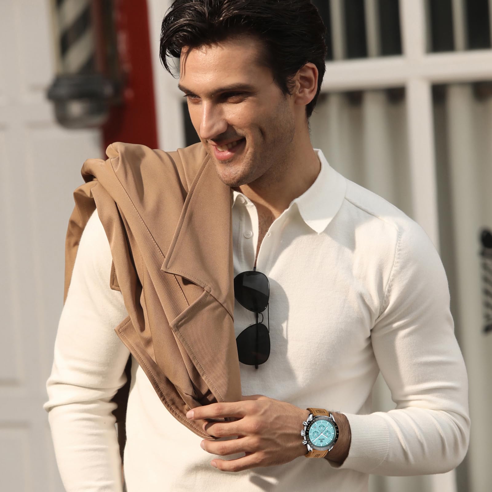 BENYAR Mens Watches Quartz Movement Chronograph Leather Strap Fashion Business Sport Design 30M Waterproof Scratch Resistant Elegant Gifts for Men