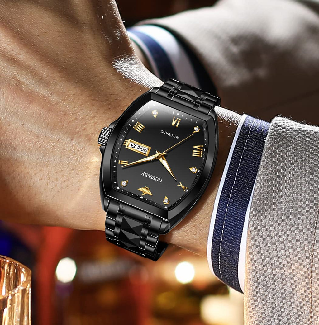 OUPINKE Mens Automatic Watch Diamond Skeleton Mechanical Self Winding Luxury Dress Wrist Watch Sapphire Crystal Tungsten