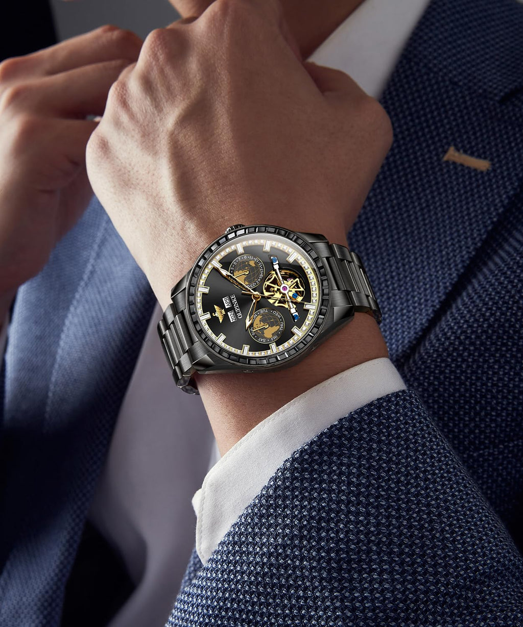 OUPINKE Mens Automatic Watches Gold Diamond Luxury Dress Self Winding Mechanical Sapphire Crystal Luminous Waterproof Mens Wrist Watch