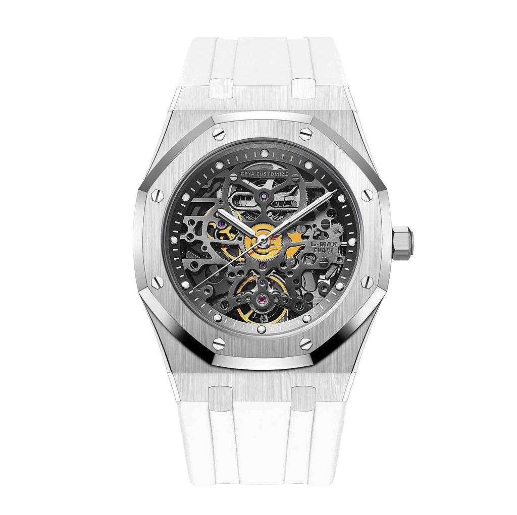 Redhai Automatic Mechanical Watch Skeleton Stainless 50M Waterproof Anti Shock Casual Diver Men Wrist Watch Sterling Watches Chronograph Analog Business Casual Fashion Adjustable Silicone Band