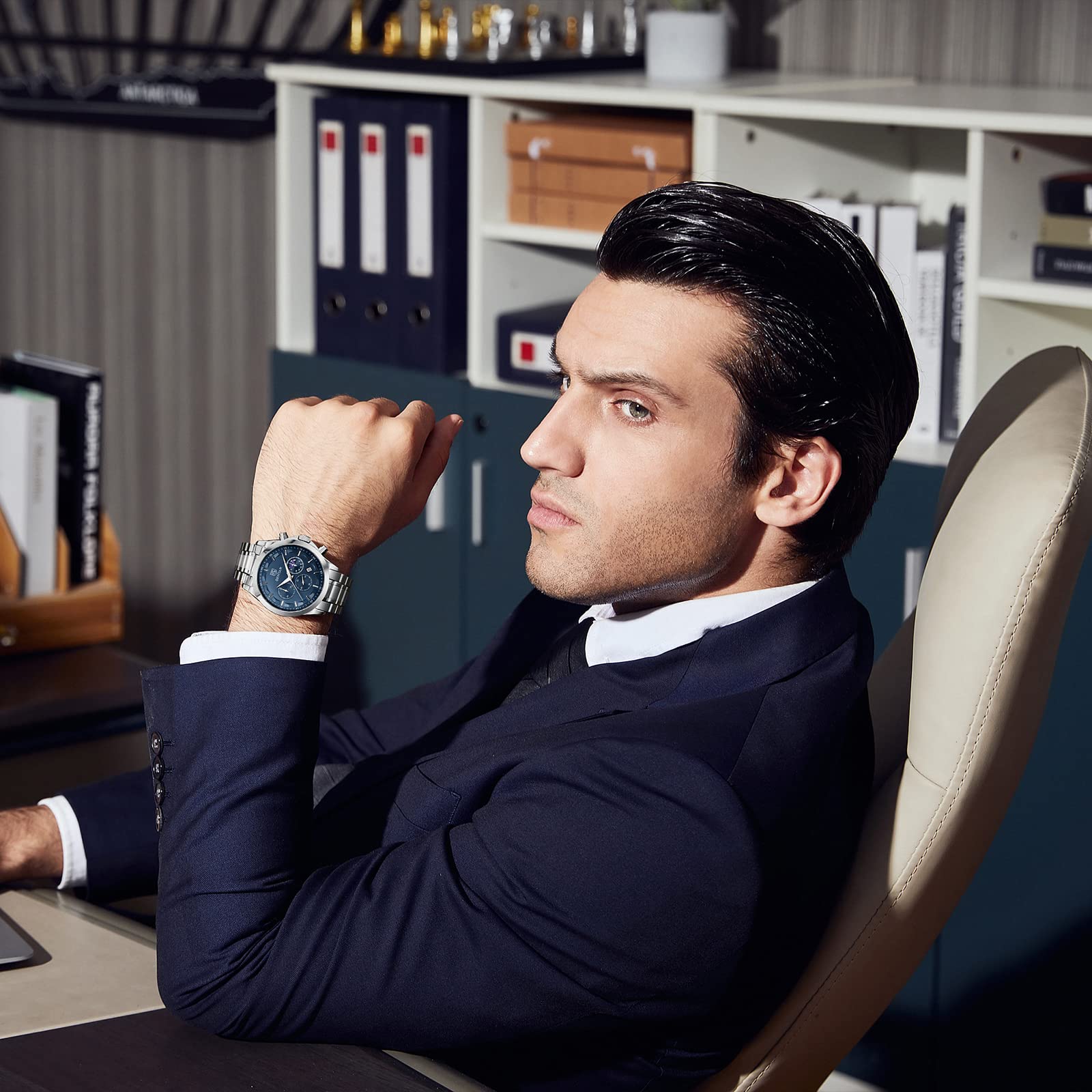 BY BENYAR Mens Watches Analog Quartz Chronograph Waterproof Wrist Watches for Men Fashion Business Work Casual Sport Designer Dress Watch with Calendar Elegant Gifts for Men