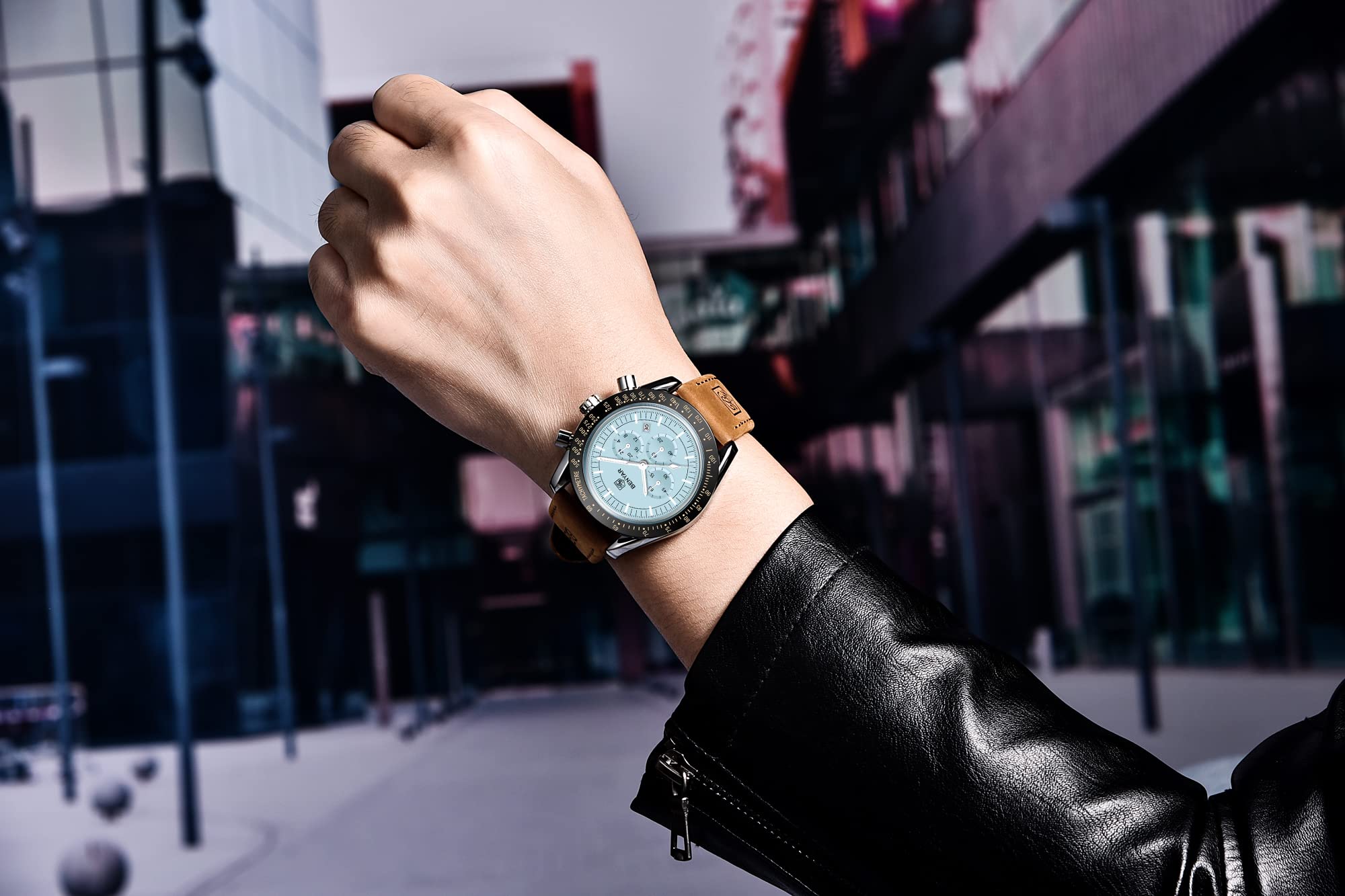 BENYAR Mens Watches Quartz Movement Chronograph Leather Strap Fashion Business Sport Design 30M Waterproof Scratch Resistant Elegant Gifts for Men