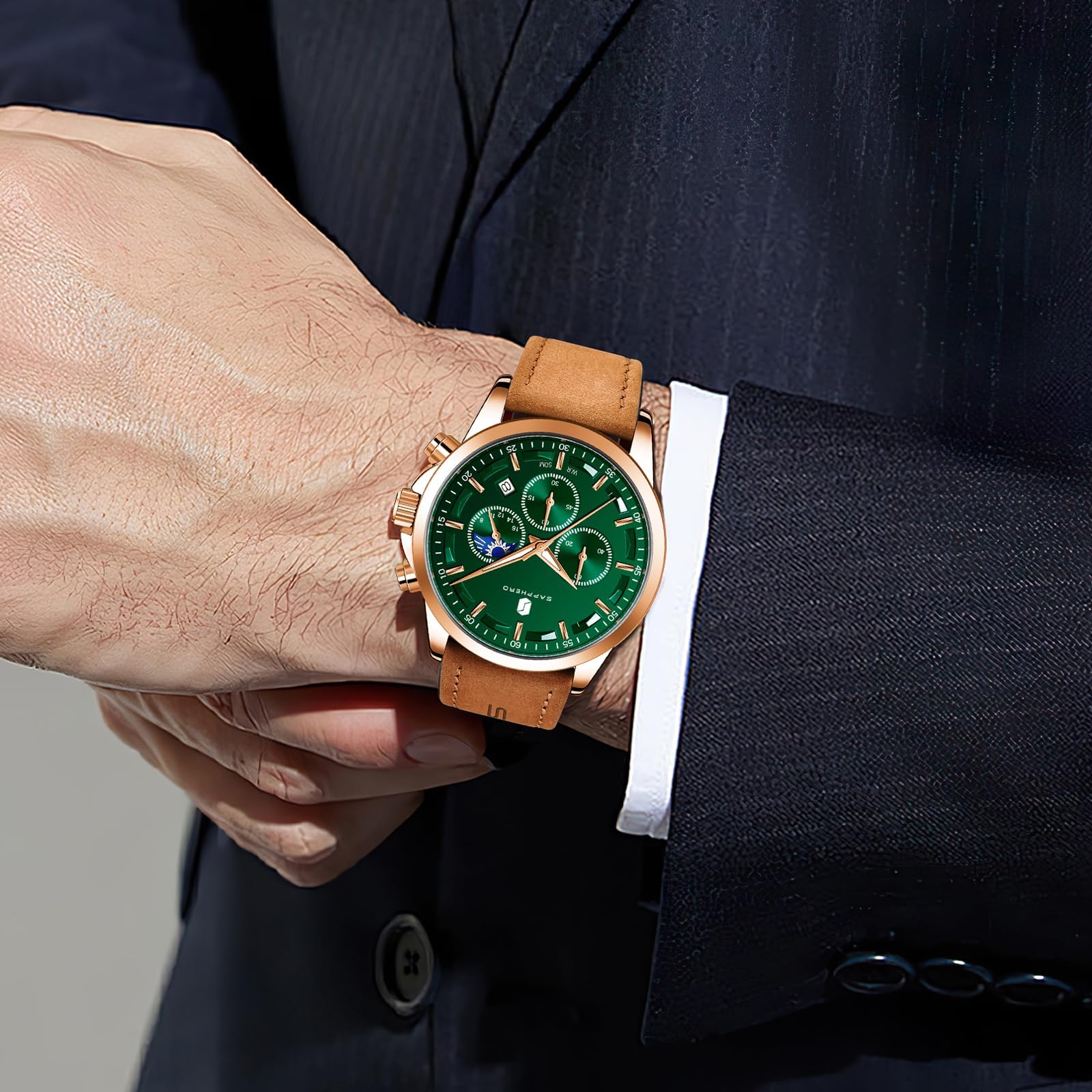 BY BENYAR Mens Watches Analog Quartz Chronograph Waterproof Wrist Watches for Men Fashion Business Work Casual Sport Designer Dress Watch with Calendar Elegant Gifts for Men