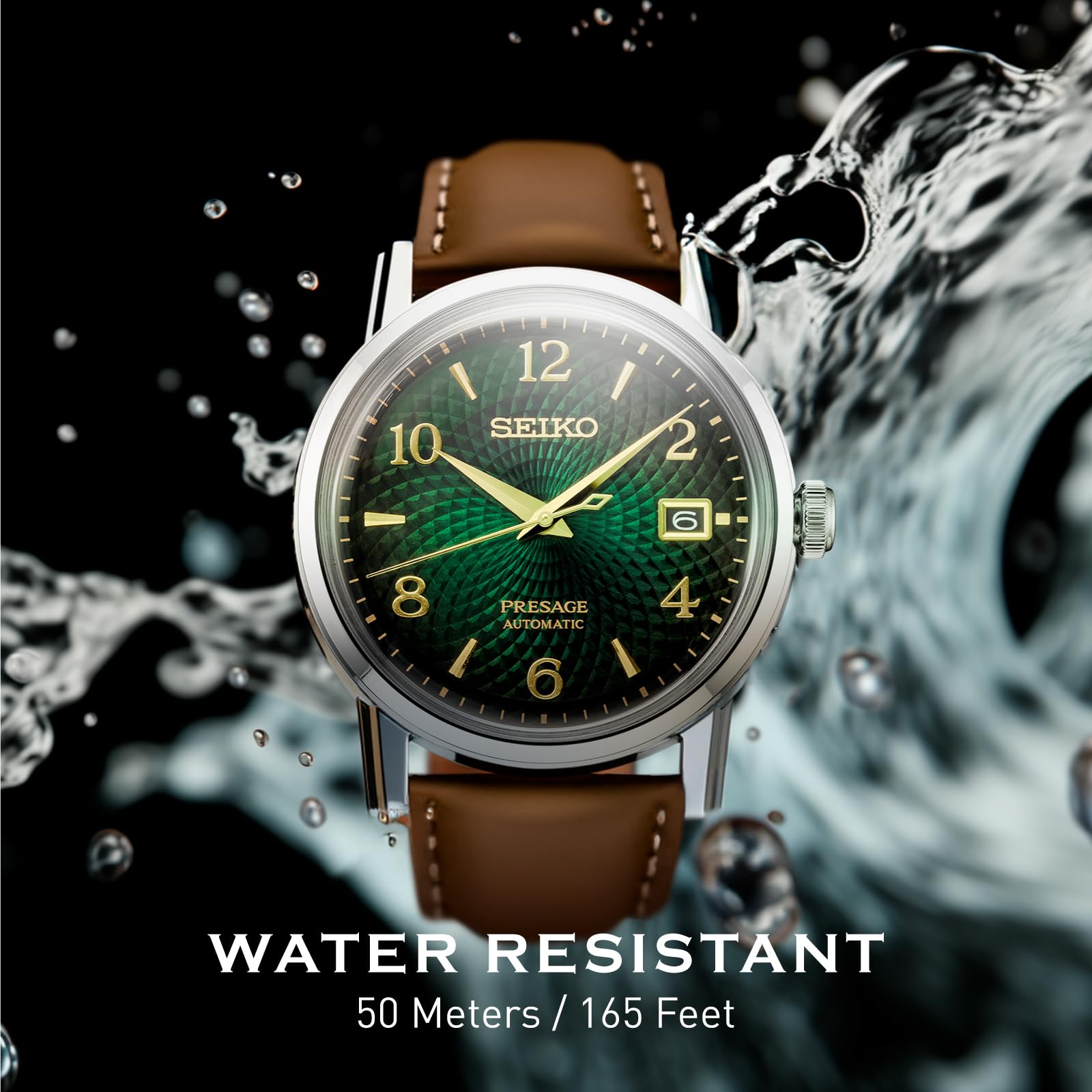SEIKO Automatic Watch for Men - Presage Cocktail Time - Patterned with Golden Numerals and Date Calendar, 50m Water-Resistant