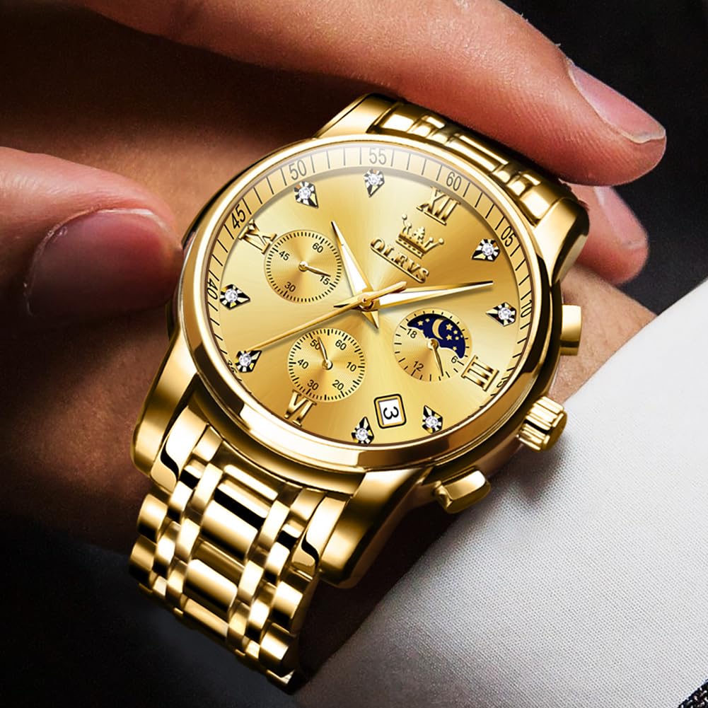 OLEVS Watch for Men Diamond Business Dress Analog Quartz Stainless Steel Waterproof Luminous Date Two Tone Luxury Casual Wrist Watch