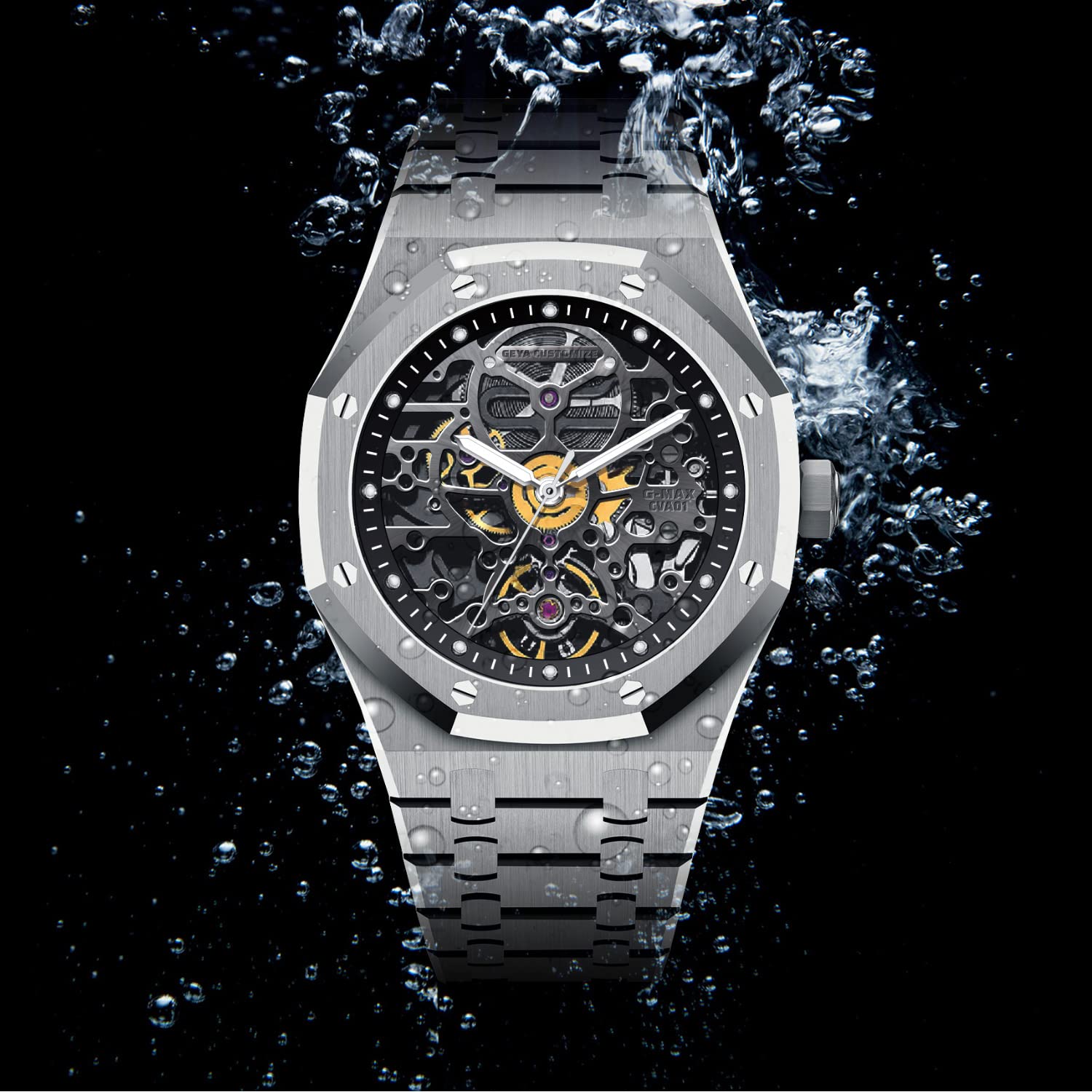 Redhai Automatic Mechanical Watch Skeleton Stainless 50M Waterproof Anti Shock Casual Diver Men Wrist Watch Sterling Watches Chronograph Analog Business Casual Fashion Adjustable Silicone Band