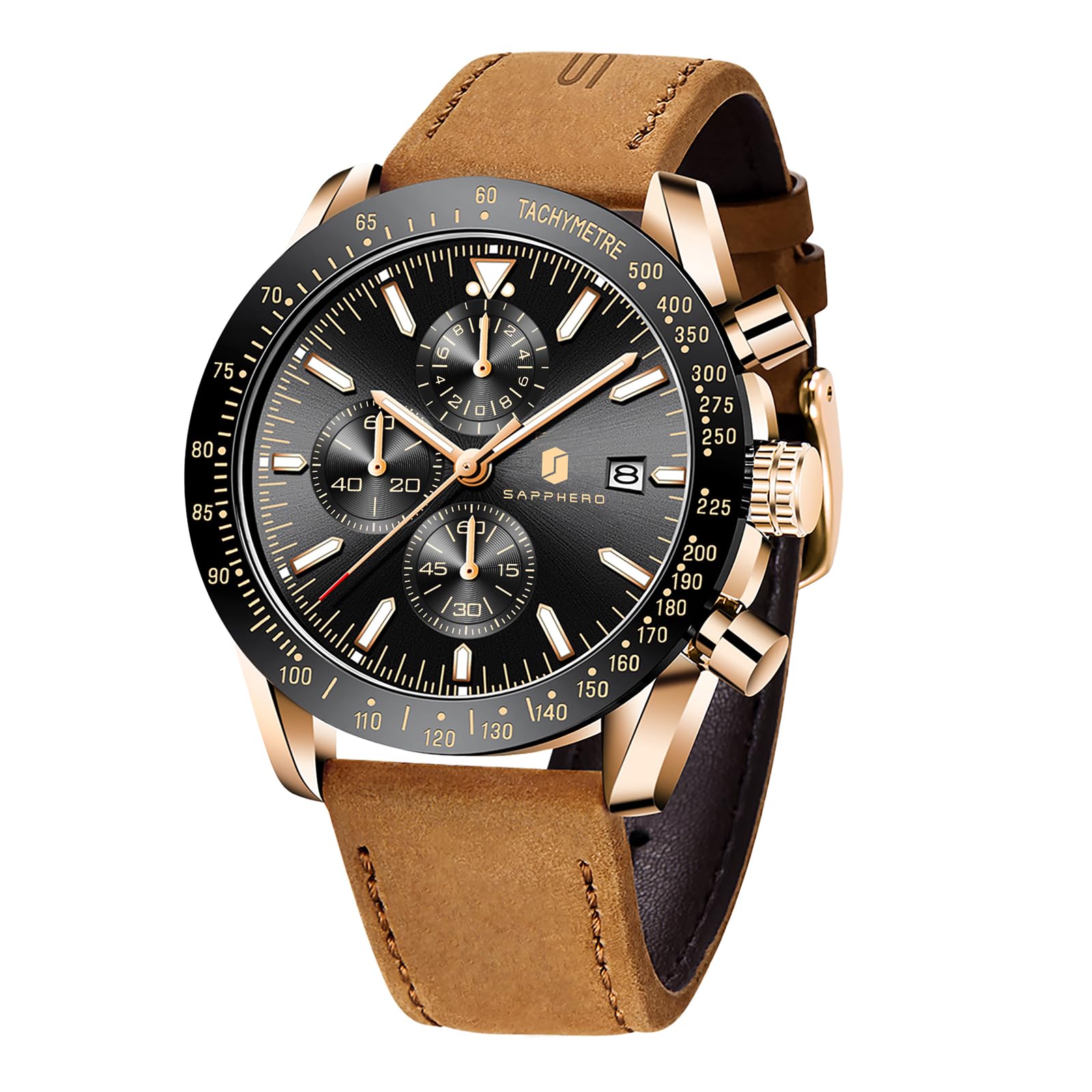 BENYAR Mens Watches Quartz Movement Chronograph Leather Strap Fashion Business Sport Design 30M Waterproof Scratch Resistant Elegant Gifts for Men