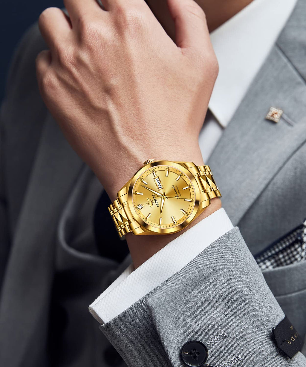 OUPINKE Mens Automatic Watches Gold Diamond Luxury Dress Self Winding Mechanical Sapphire Crystal Luminous Waterproof Mens Wrist Watch