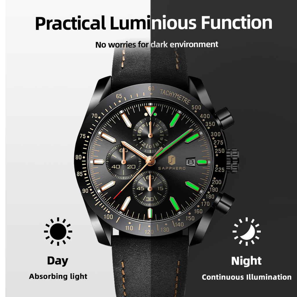 BENYAR Mens Watches Quartz Movement Chronograph Leather Strap Fashion Business Sport Design 30M Waterproof Scratch Resistant Elegant Gifts for Men