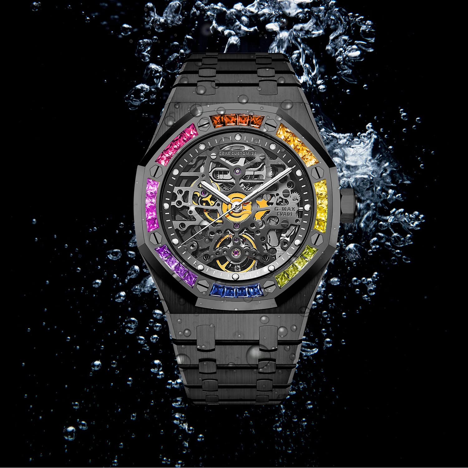 Redhai Automatic Mechanical Watch Skeleton Stainless 50M Waterproof Anti Shock Casual Diver Men Wrist Watch Sterling Watches Chronograph Analog Business Casual Fashion Adjustable Silicone Band