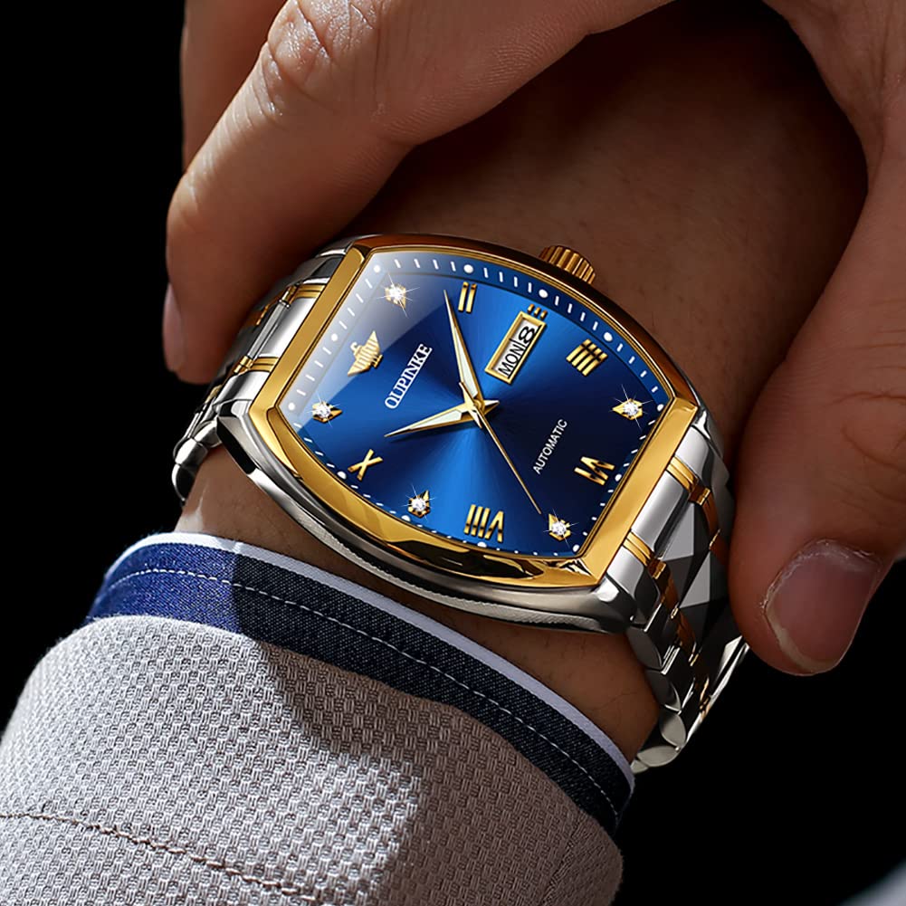 OUPINKE Mens Automatic Watch Diamond Skeleton Mechanical Self Winding Luxury Dress Wrist Watch Sapphire Crystal Tungsten