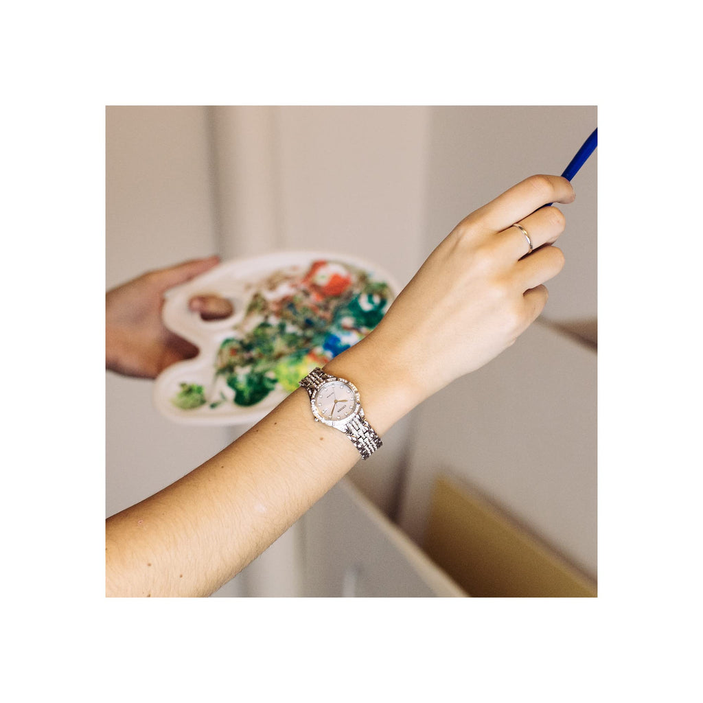 Citizen Ladies' Silhouette Crystal Eco-Drive Watch, 3-Hand Date, Stainless Steel