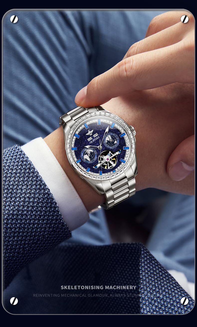 OUPINKE Mens Automatic Watches Gold Diamond Luxury Dress Self Winding Mechanical Sapphire Crystal Luminous Waterproof Mens Wrist Watch