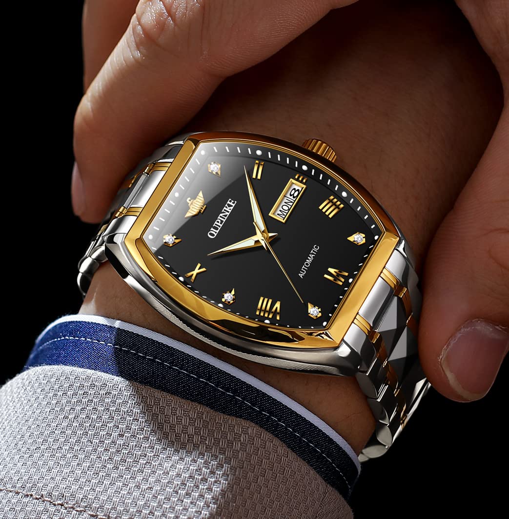 OUPINKE Mens Automatic Watch Diamond Skeleton Mechanical Self Winding Luxury Dress Wrist Watch Sapphire Crystal Tungsten