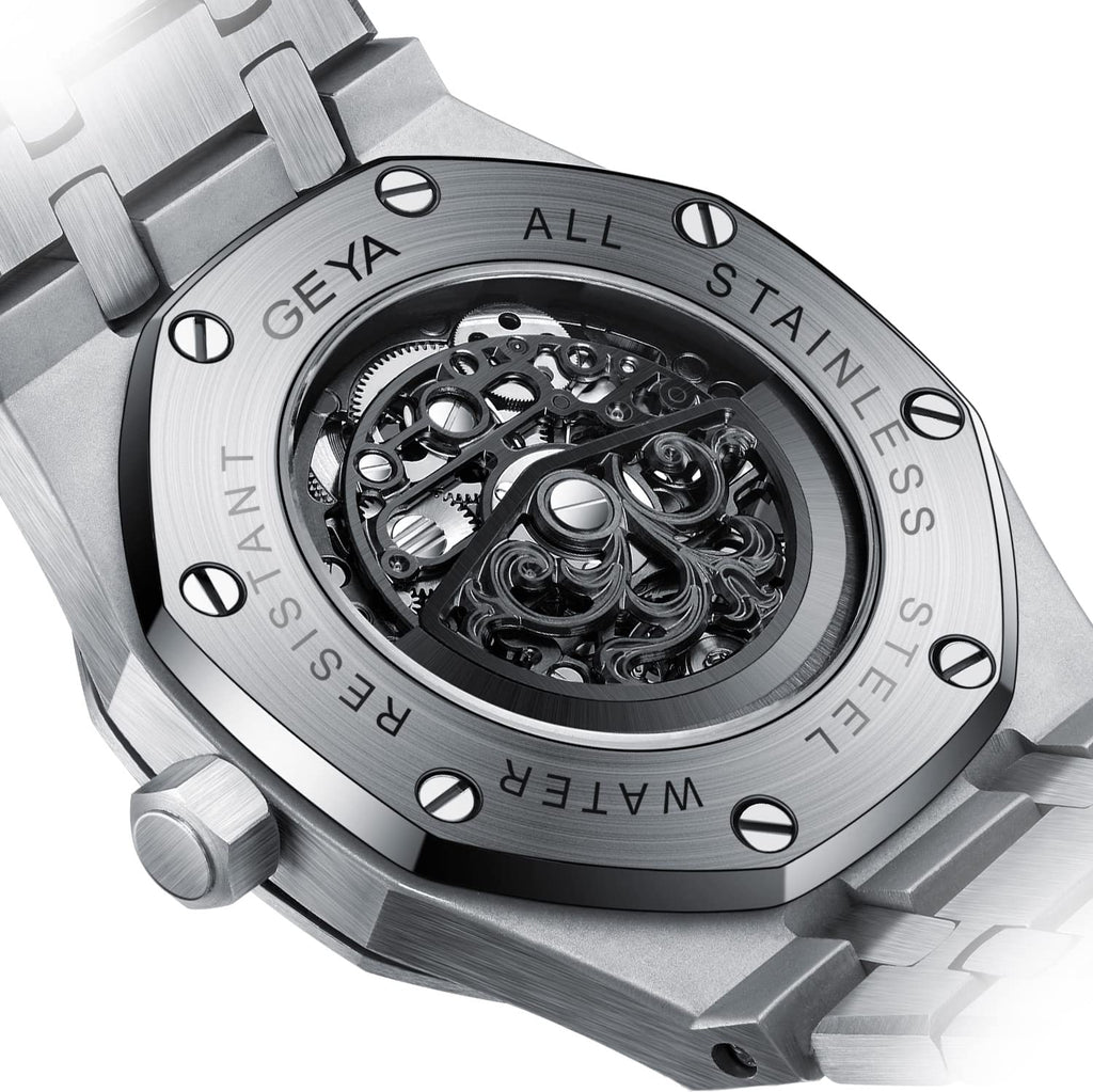 Redhai Automatic Mechanical Watch Skeleton Stainless 50M Waterproof Anti Shock Casual Diver Men Wrist Watch Sterling Watches Chronograph Analog Business Casual Fashion Adjustable Silicone Band