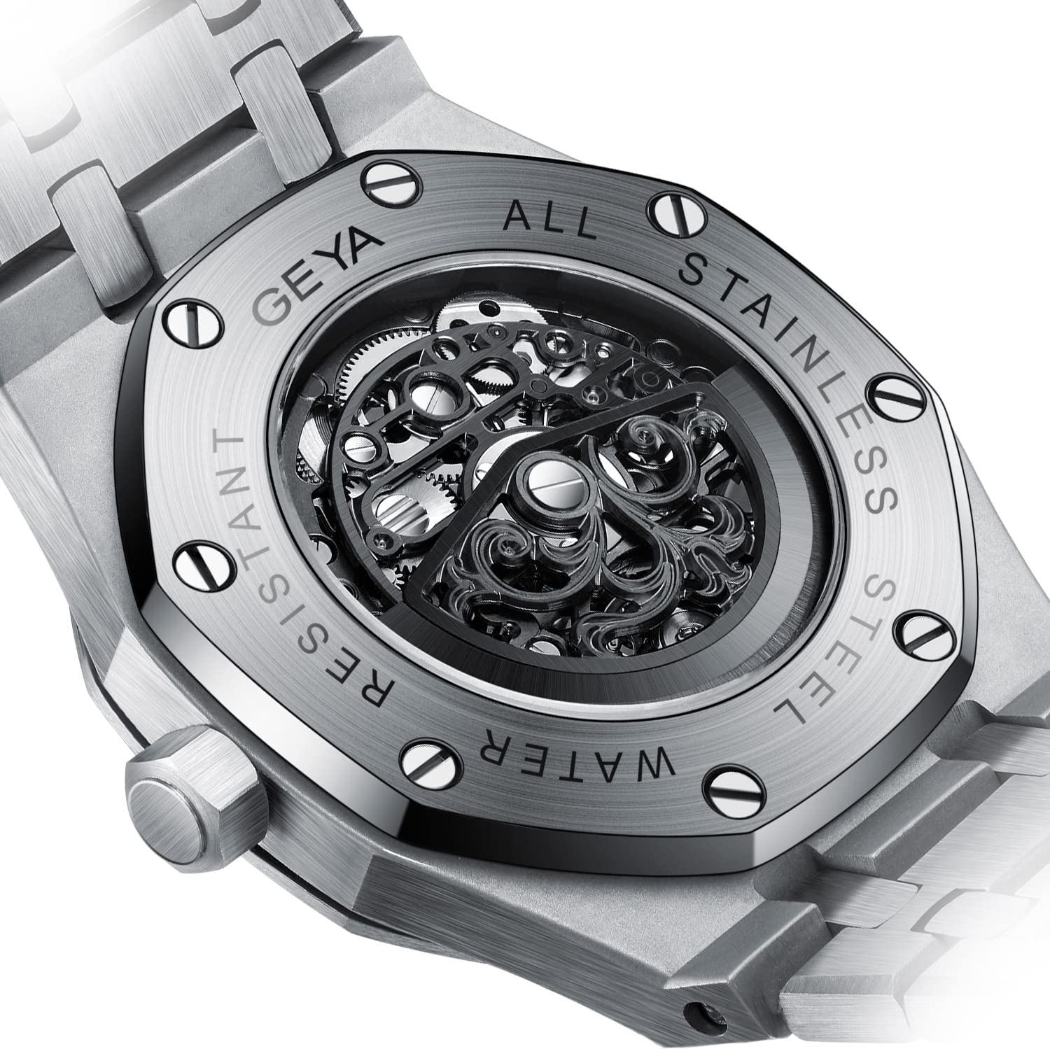 Redhai Automatic Mechanical Watch Skeleton Stainless 50M Waterproof Anti Shock Casual Diver Men Wrist Watch Sterling Watches Chronograph Analog Business Casual Fashion Adjustable Silicone Band