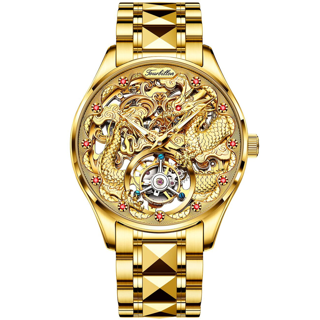 OUPINKE Mens Automatic Watches Gold Diamond Luxury Dress Self Winding Mechanical Sapphire Crystal Luminous Waterproof Mens Wrist Watch