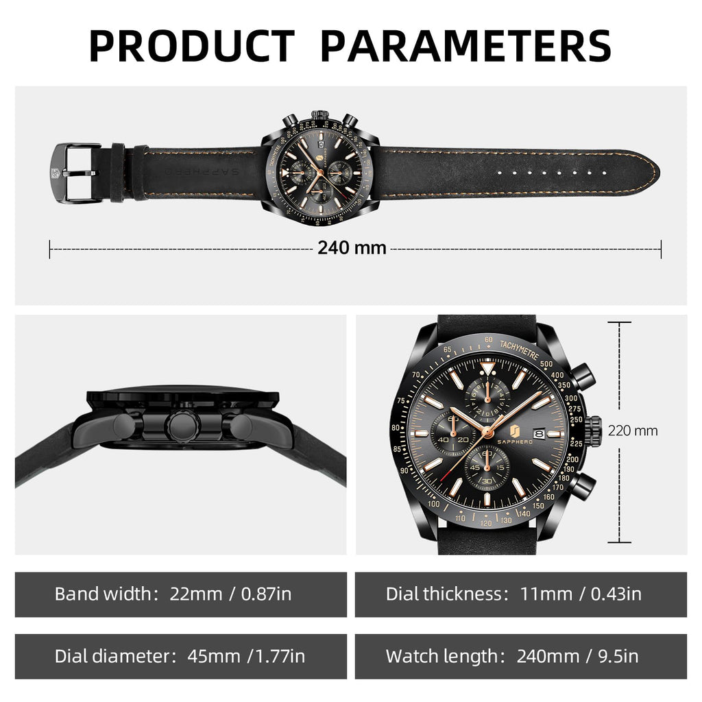 BENYAR Mens Watches Quartz Movement Chronograph Leather Strap Fashion Business Sport Design 30M Waterproof Scratch Resistant Elegant Gifts for Men