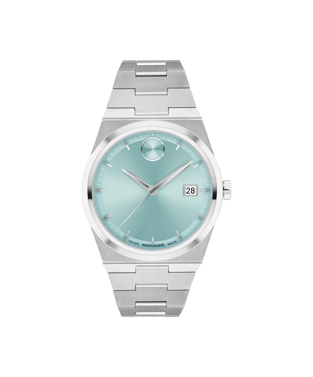 Movado Women's Bold Quest 35mm Watch, Seafoam Blue Sunray Dial, Swiss Quartz Movement, Stainless Steel Case and Bracelet, Date Window, Signature Dot, Modern Luxury Design