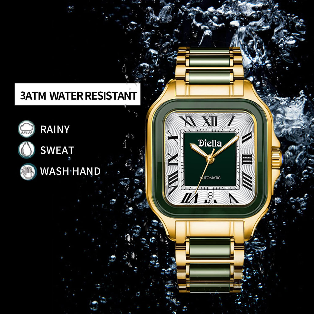 Diella Watches for Men, Mens Watches Waterproof Date Luminous, Dial is Inlaid with Emerald Jade, Crown with Sapphire Automatic Watches for Men Highend Luxurious Gift