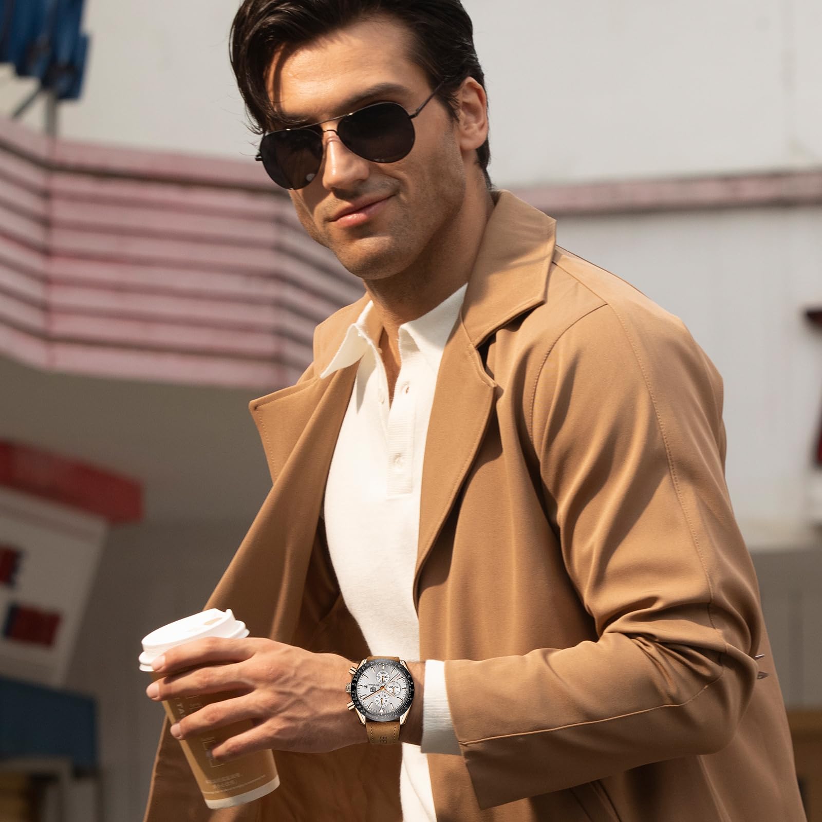 BENYAR Mens Watches Quartz Movement Chronograph Leather Strap Fashion Business Sport Design 30M Waterproof Scratch Resistant Elegant Gifts for Men