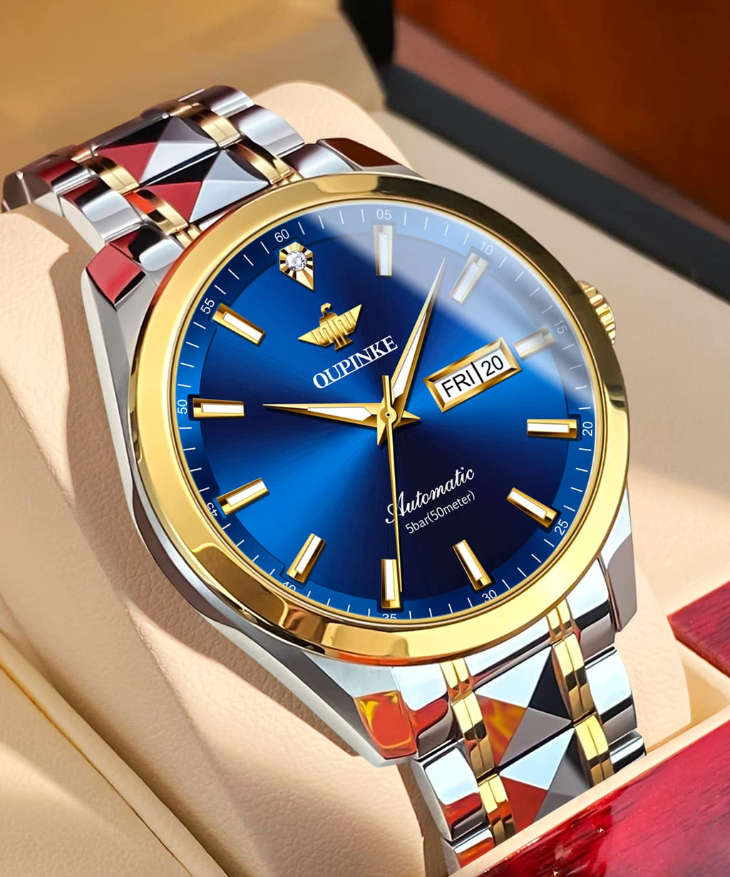 OUPINKE Mens Automatic Watches Gold Diamond Luxury Dress Self Winding Mechanical Sapphire Crystal Luminous Waterproof Mens Wrist Watch