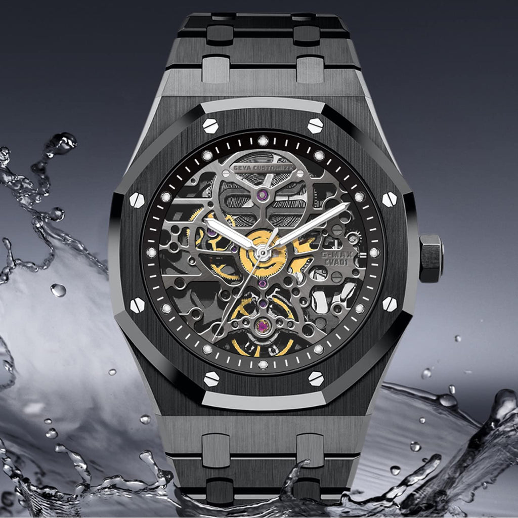 Redhai Automatic Mechanical Watch Skeleton Stainless 50M Waterproof Anti Shock Casual Diver Men Wrist Watch Sterling Watches Chronograph Analog Business Casual Fashion Adjustable Silicone Band