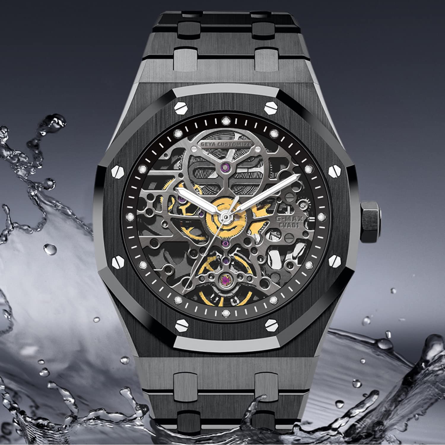 Redhai Automatic Mechanical Watch Skeleton Stainless 50M Waterproof Anti Shock Casual Diver Men Wrist Watch Sterling Watches Chronograph Analog Business Casual Fashion Adjustable Silicone Band