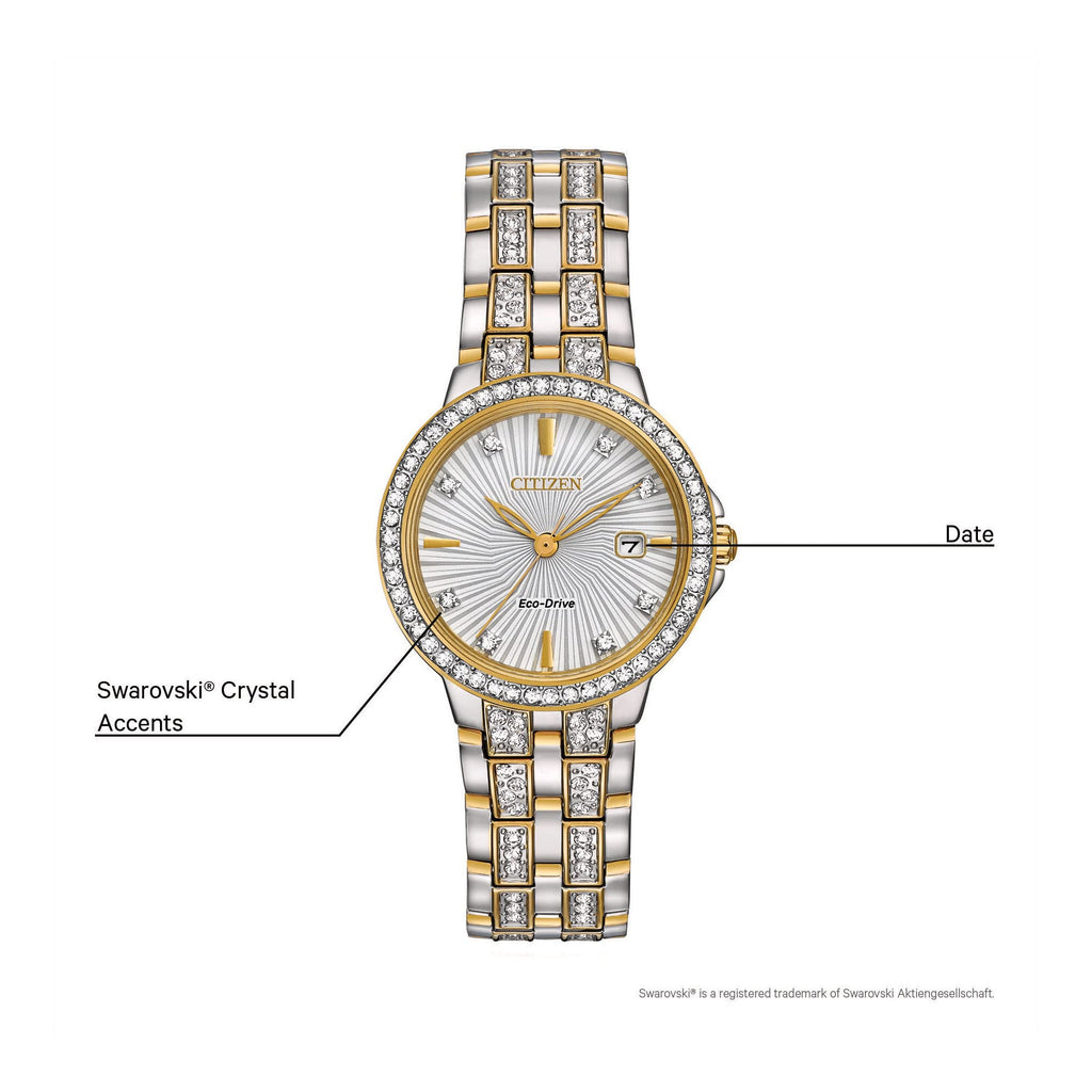 Citizen Ladies' Silhouette Crystal Eco-Drive Watch, 3-Hand Date, Stainless Steel