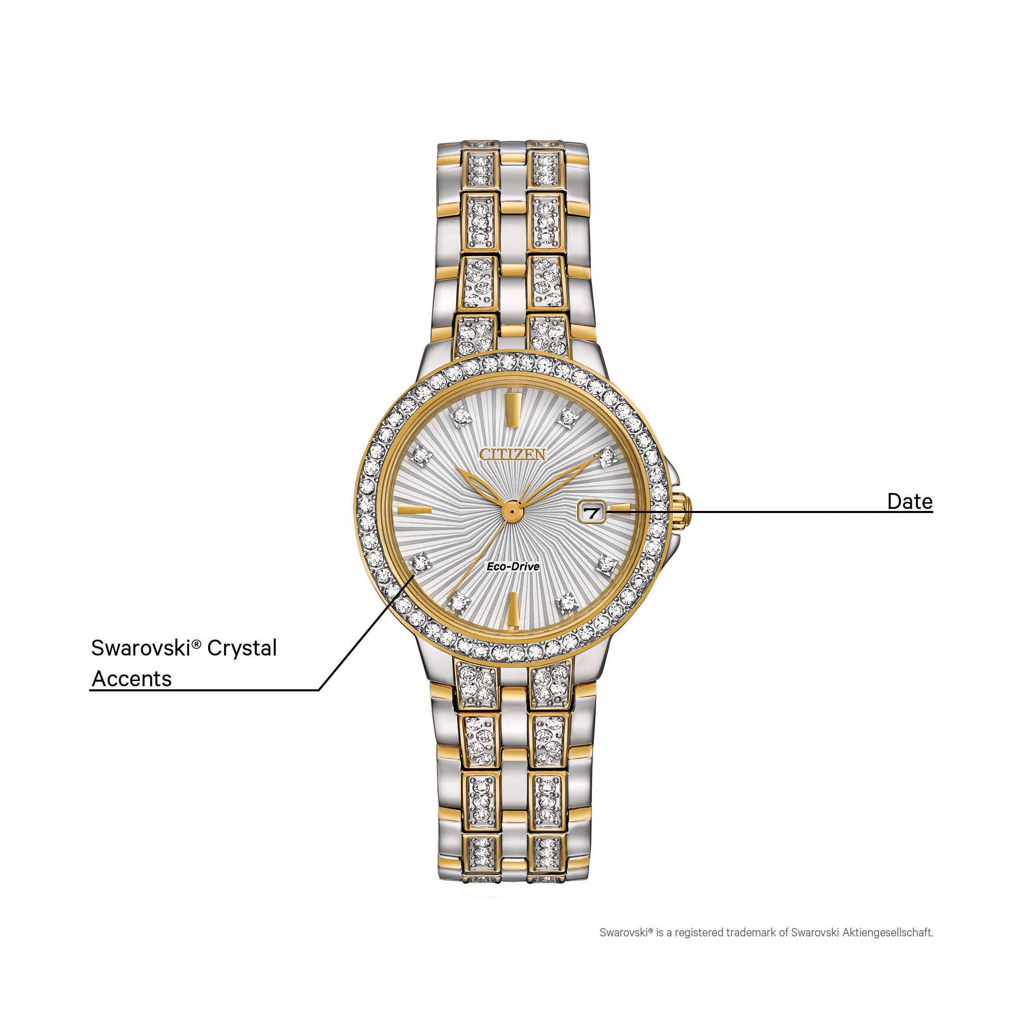 Citizen Ladies' Silhouette Crystal Eco-Drive Watch, 3-Hand Date, Stainless Steel