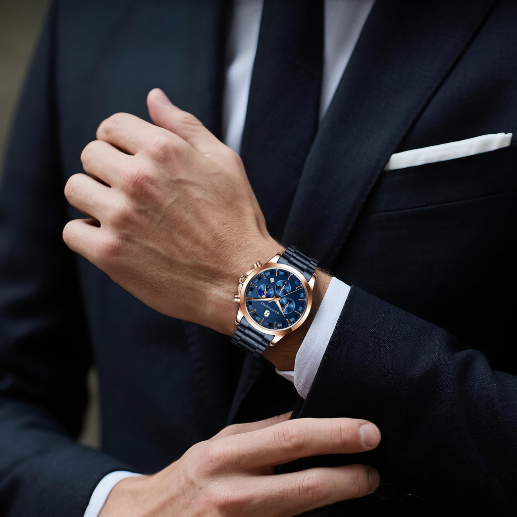 BY BENYAR Mens Watches Analog Quartz Chronograph Waterproof Wrist Watches for Men Fashion Business Work Casual Sport Designer Dress Watch with Calendar Elegant Gifts for Men