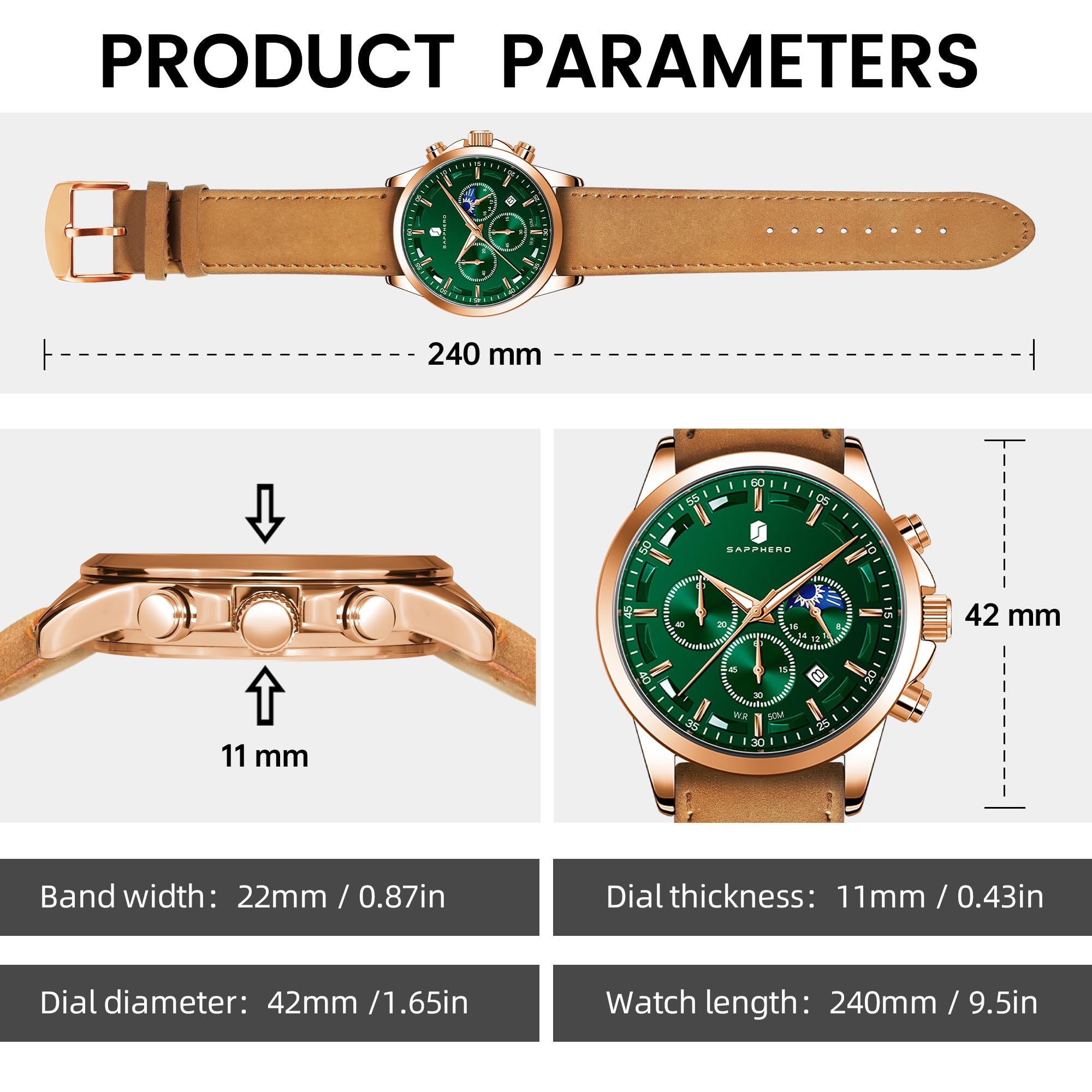 BY BENYAR Mens Watches Analog Quartz Chronograph Waterproof Wrist Watches for Men Fashion Business Work Casual Sport Designer Dress Watch with Calendar Elegant Gifts for Men