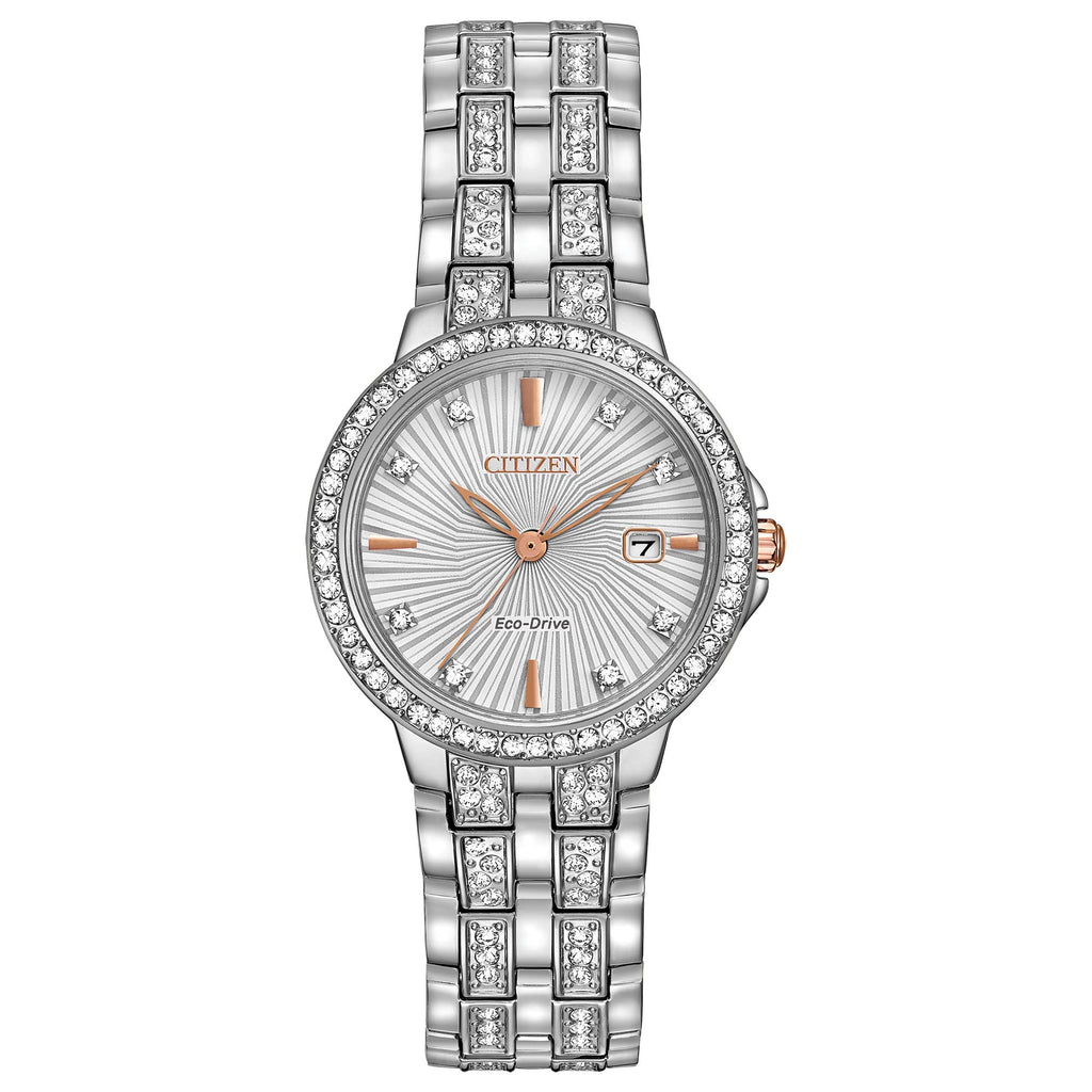 Citizen Ladies' Silhouette Crystal Eco-Drive Watch, 3-Hand Date, Stainless Steel