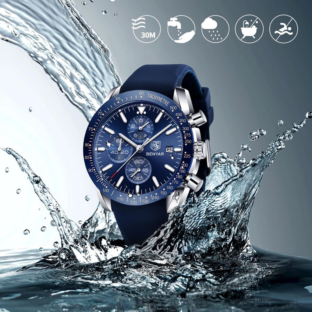 BENYAR Mens Watches Quartz Movement Chronograph Leather Strap Fashion Business Sport Design 30M Waterproof Scratch Resistant Elegant Gifts for Men