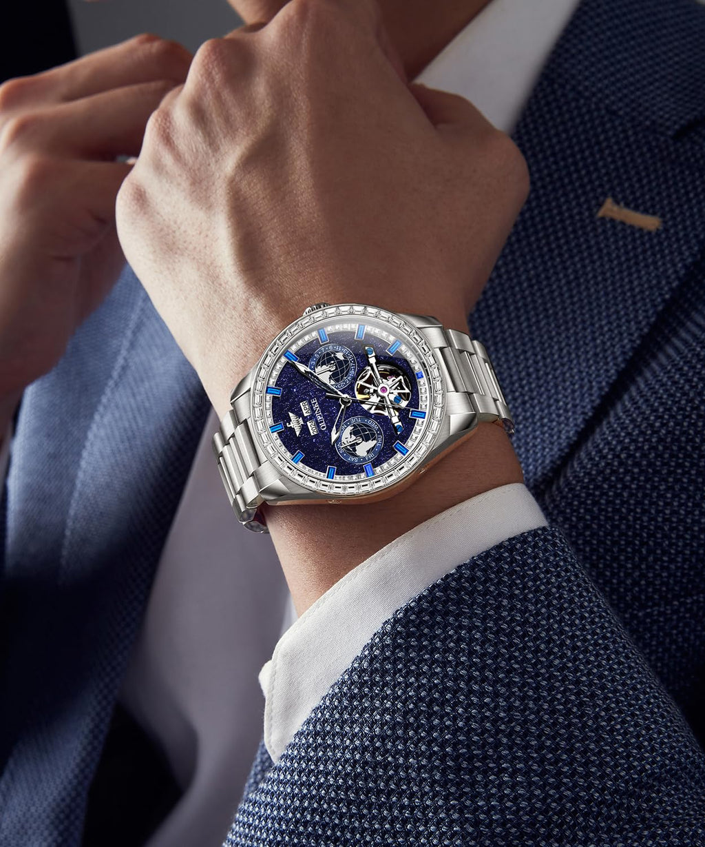 OUPINKE Mens Automatic Watches Gold Diamond Luxury Dress Self Winding Mechanical Sapphire Crystal Luminous Waterproof Mens Wrist Watch