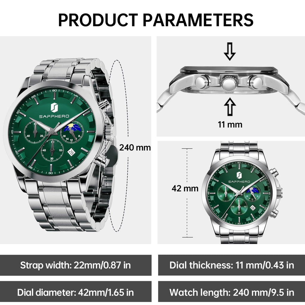 BY BENYAR Mens Watches Analog Quartz Chronograph Waterproof Wrist Watches for Men Fashion Business Work Casual Sport Designer Dress Watch with Calendar Elegant Gifts for Men