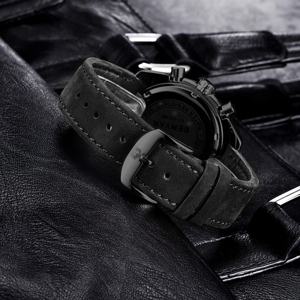 BENYAR Mens Watches Quartz Movement Chronograph Leather Strap Fashion Business Sport Design 30M Waterproof Scratch Resistant Elegant Gifts for Men