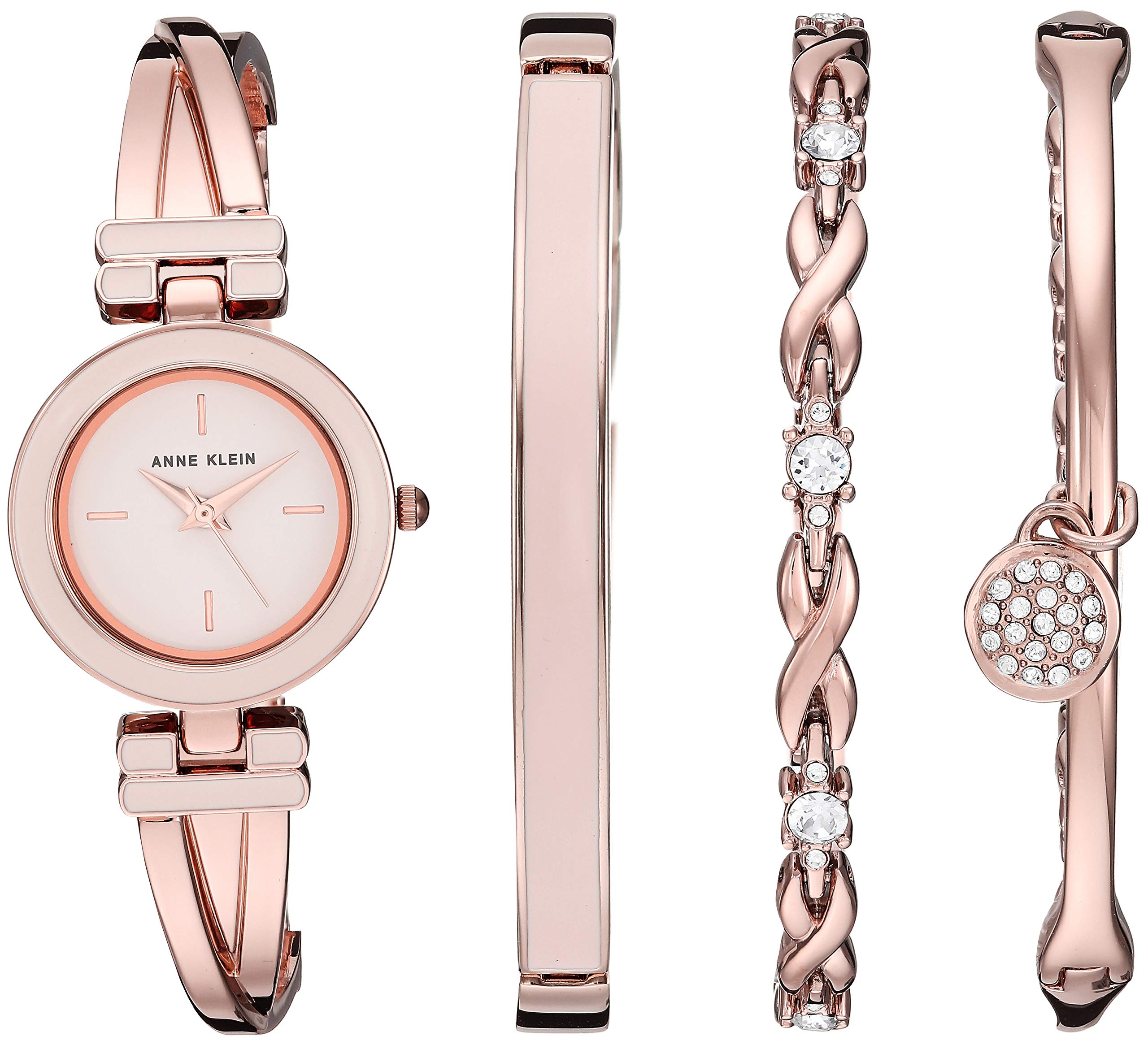 Anne Klein Women's Bangle Watch and Premium Crystal Accented Bracelet Set